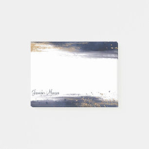 Blue and gold watercolor brushstrokes personalized post-it notes