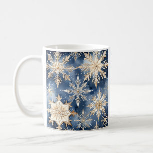 Blue and gold watercolor snowflake  coffee mug