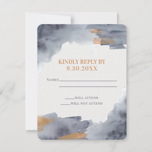 Blue and Gold Watercolor Swash Wedding RSVP Card