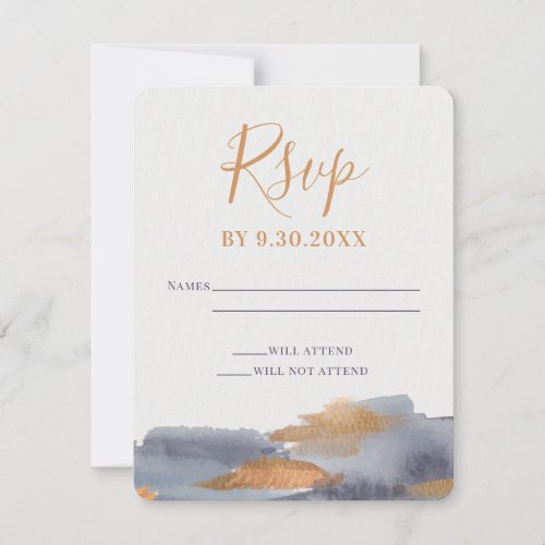 Blue and Gold Watercolor Swash Wedding RSVP Card