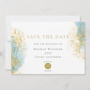 Blue and Gold Watercolor Wash Save the Date