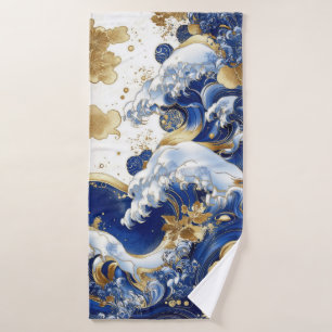 Blue and gold Wave Artwork Towel