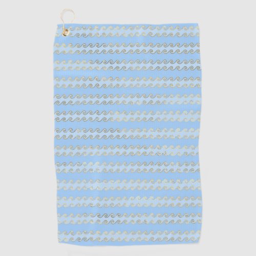 Blue and Gold Waves design Golf Towel