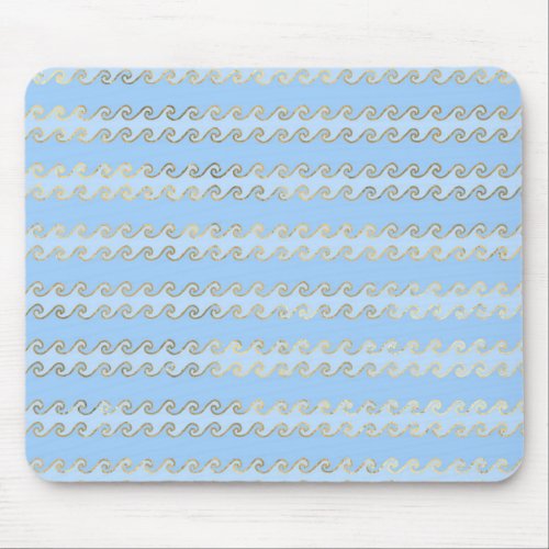 Blue and Gold Waves design Mouse Pad