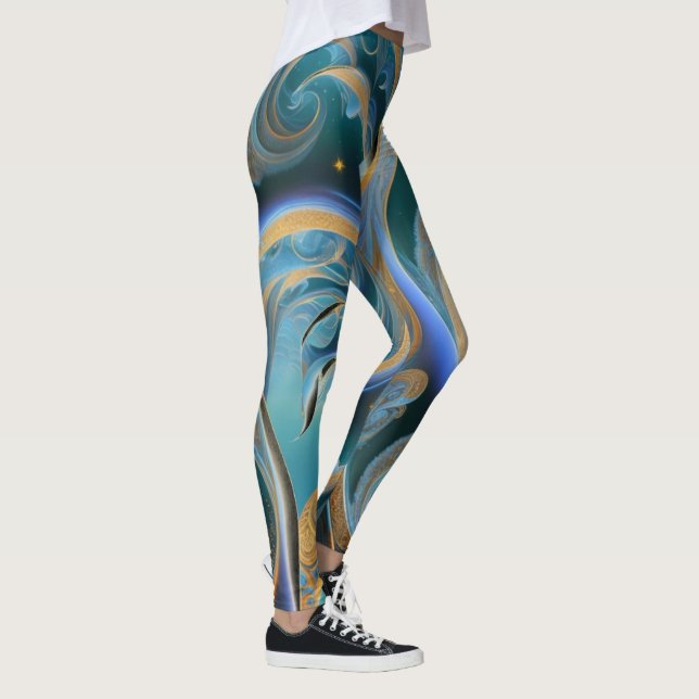 Blue and Gold Waves Leggings (Right)