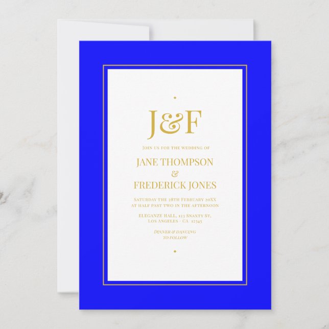 Blue and Gold Wedding Invitation (Front)