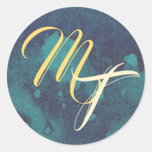 Blue and Gold Wedding Monogram Envelope Seal