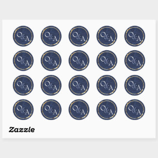 Blue and Gold Wedding Monogram, Party Favor Classic Round Sticker