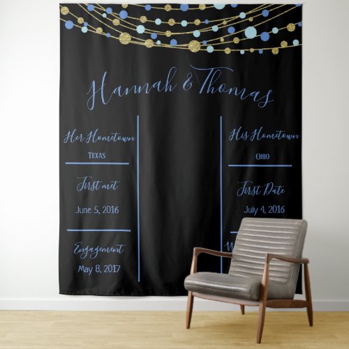 blue and gold wedding photo backdrop party banner