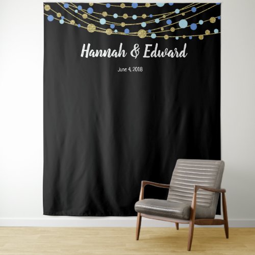blue and gold wedding photo backdrop party banner