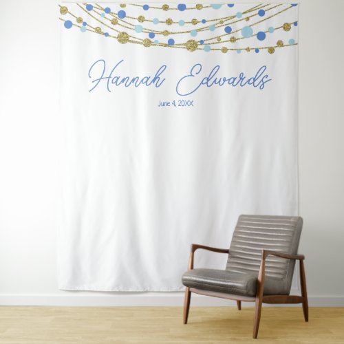 blue and gold wedding photo backdrop party banner