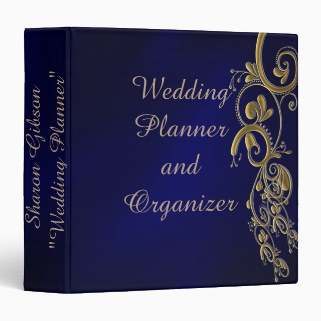 Blue and Gold Wedding Planner and Organizer Binder (Front/Spine)