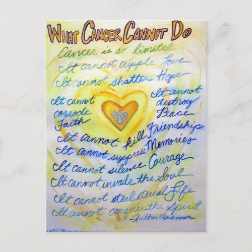Blue and Gold What Cancer Cannot Do Postcards
