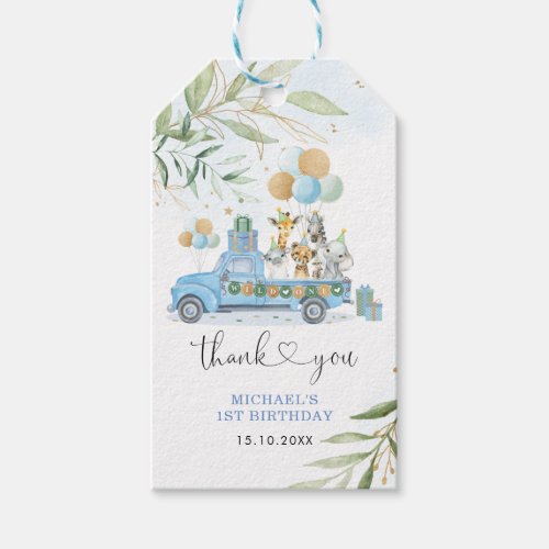 Blue and Gold Wild One Safari Birthday Drive Thru Gift Tags