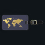 Blue and gold World map elegant Luggage Tag<br><div class="desc">Modern and chic,  this luggage tag features a faux gold world map. Add you name and address to the back for a truly personalized luggage tag.</div>