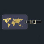 Blue and gold World map elegant Luggage Tag<br><div class="desc">Modern and chic,  this luggage tag features a faux gold world map. Add you name and address to the back for a truly personalized luggage tag.</div>