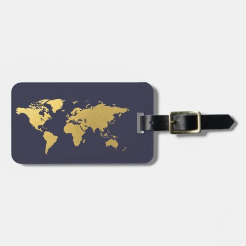 Blue and gold World map elegant Luggage Tag