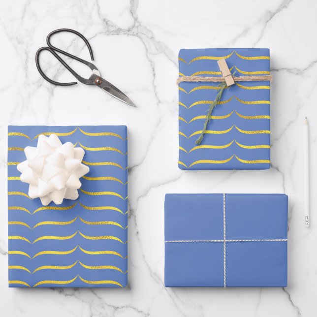 Blue and Gold Wrapping Paper Sheets (Front)