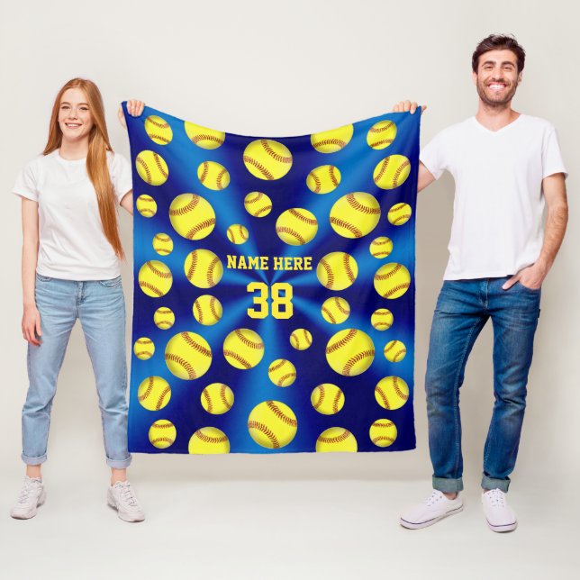 Blue and Gold Yellow Personalized Softball Blanket (In Situ)