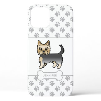 Blue And Gold Yorkie With Paws, Dog Bone &amp; Name iPhone 12 Case