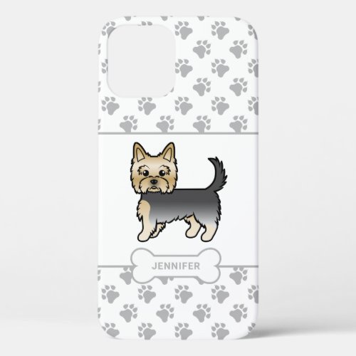 Blue And Gold Yorkie With Paws Dog Bone  Name iPhone 12 Case