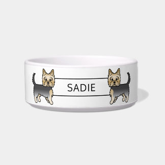 Blue And Gold Yorkshire Terrier Cartoon Dog &amp; Name Bowl