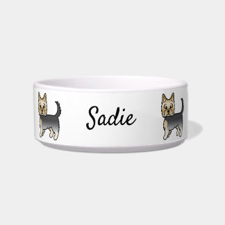 Blue And Gold Yorkshire Terrier Cartoon Dog &amp; Name Bowl