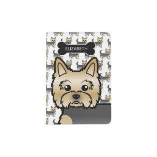 Blue And Gold Yorkshire Terrier Cartoon Dog &amp; Name Passport Holder