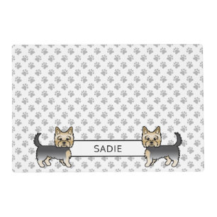 Blue And Gold Yorkshire Terrier Cartoon Dog & Name Placemat