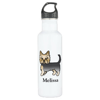 Blue And Gold Yorkshire Terrier Cartoon Dog &amp; Name Stainless Steel Water Bottle