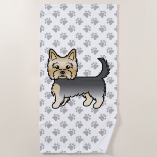 Blue And Gold Yorkshire Terrier Cartoon Dog &amp; Paws Beach Towel