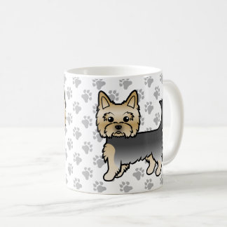 Blue And Gold Yorkshire Terrier Cartoon Dog &amp; Paws Coffee Mug