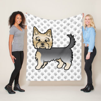 Blue And Gold Yorkshire Terrier Cartoon Dog &amp; Paws Fleece Blanket