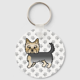 Blue And Gold Yorkshire Terrier Cartoon Dog & Paws Keychain