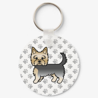 Blue And Gold Yorkshire Terrier Cartoon Dog &amp; Paws Keychain