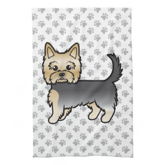 Blue And Gold Yorkshire Terrier Cartoon Dog &amp; Paws Kitchen Towel