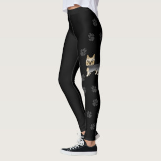 Blue And Gold Yorkshire Terrier Cartoon Dog &amp; Paws Leggings