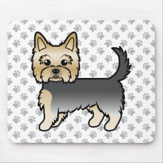 Blue And Gold Yorkshire Terrier Cartoon Dog &amp; Paws Mouse Pad