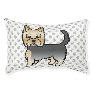 Blue And Gold Yorkshire Terrier Cartoon Dog &amp; Paws Pet Bed