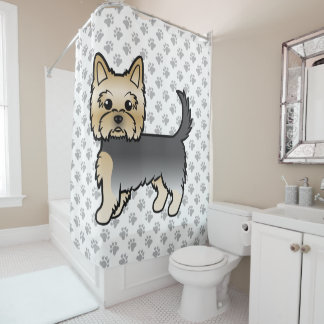 Blue And Gold Yorkshire Terrier Cartoon Dog &amp; Paws Shower Curtain