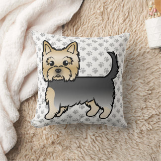 Blue And Gold Yorkshire Terrier Cartoon Dog &amp; Paws Throw Pillow