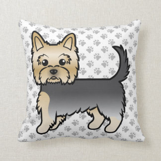 Blue And Gold Yorkshire Terrier Cartoon Dog &amp; Paws Throw Pillow