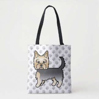 Blue And Gold Yorkshire Terrier Cartoon Dog &amp; Paws Tote Bag