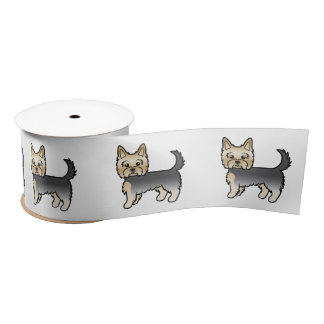 Blue And Gold Yorkshire Terrier Cartoon Dogs Satin Ribbon