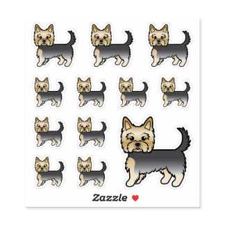 Blue And Gold Yorkshire Terrier Cartoon Dogs Sticker