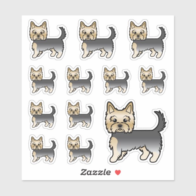 Blue And Gold Yorkshire Terrier Cartoon Dogs Sticker (Sheet)