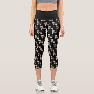 Blue And Gold Yorkshire Terrier Dog Pattern Capri Leggings