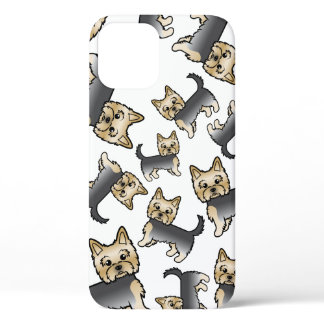 Blue And Gold Yorkshire Terrier Dog Pattern iPhone 12 Case
