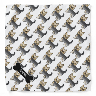 Blue And Gold Yorkshire Terrier Dog Pattern &amp; Name Bandana