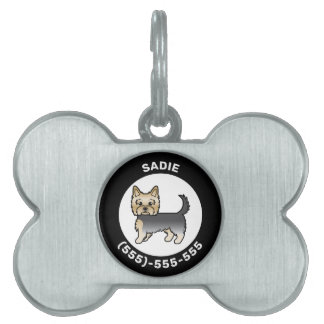 Blue And Gold Yorkshire Terrier With Name &amp; Number Pet ID Tag